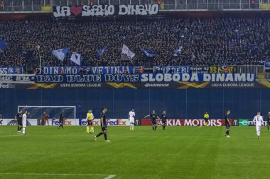 Zagreb, Hırvatistan - 21 Şubat 2019: Uefa Avrupa Ligi 2018 / 2019, Gnk Dinamo vs. Viktoria Plzen. Oyuncular iş başında 