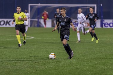 Zagreb, Hırvatistan - 21 Şubat 2019: Uefa Avrupa Ligi 2018 / 2019, Gnk Dinamo vs. Viktoria Plzen. Etkinlikte Mislav Orsiç (99)