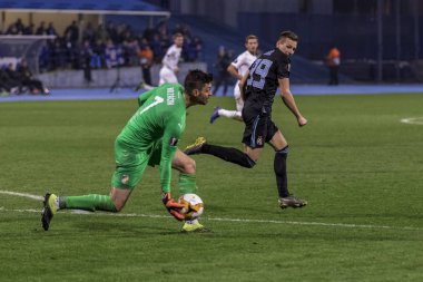 Zagreb, Hırvatistan - 21 Şubat 2019: Uefa Avrupa Ligi 2018 / 2019, Gnk Dinamo vs. Viktoria Plzen. Eylemde Hozacik (1) 