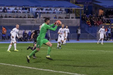 Zagreb, Hırvatistan - 21 Şubat 2019: Uefa Avrupa Ligi 2018 / 2019, Gnk Dinamo vs. Viktoria Plzen. Eylemde Hozacik (1) 
