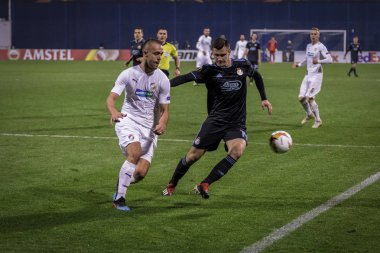 Zagreb, Hırvatistan - 21 Şubat 2019: Uefa Avrupa Ligi 2018 / 2019, Gnk Dinamo vs. Viktoria Plzen. Eylemde Amer Gojak (14) 