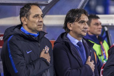Zagreb, Hırvatistan - 21 Mart 2019: Uefa Euro 2020 Ön eleme turu. Hırvatistan Azerbaycan 'a karşı. Hırvat teknik direktör Zlatko Daliç