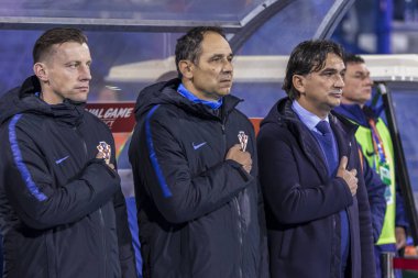 Zagreb, Hırvatistan - 21 Mart 2019: Uefa Euro 2020 Ön eleme turu. Hırvatistan Azerbaycan 'a karşı. Hırvat teknik direktör Zlatko Daliç