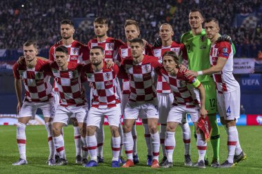 Zagreb, Hırvatistan - 21 Mart 2019: Uefa Euro 2020 Ön eleme turu. Hırvatistan Azerbaycan 'a karşı. Eylem halinde 