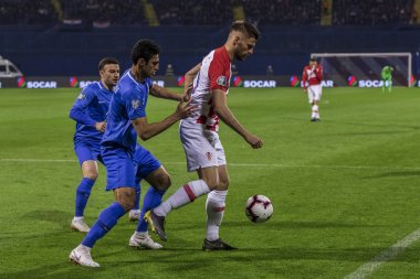 Zagreb, Hırvatistan - 21 Mart 2019: Uefa Euro 2020 Ön eleme turu. Hırvatistan Azerbaycan 'a karşı. Bruno Petkoviç (20))