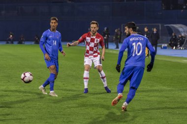 Zagreb, Hırvatistan - 21 Mart 2019: Uefa Euro 2020 Ön eleme turu. Hırvatistan Azerbaycan 'a karşı. İvan Rakitic (7))
