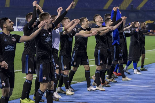 Zagreb, Hırvatistan - 21 Şubat 2019: Uefa Avrupa Ligi 2018 / 2019, Gnk Dinamo vs. Viktoria Plzen. Dinamo oyuncuları zaferi kutluyor