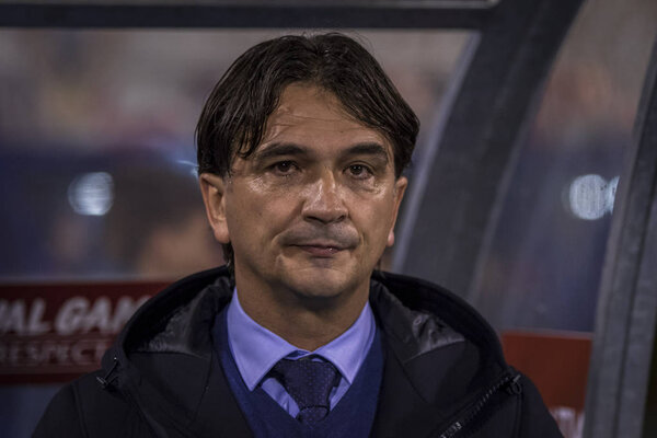 ЗАГРЕБ, КРОАТИЯ - 21 марта 2019 года: квалификационный раунд ЕВРО-2020. Хорватия против Азербайджана. Главный тренер Хорватии Златко Далик
