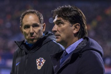 Zagreb, Hırvatistan - 21 Mart 2019: Uefa Euro 2020 Ön eleme turu. Hırvatistan Azerbaycan 'a karşı. Hırvat teknik direktör Zlatko Daliç