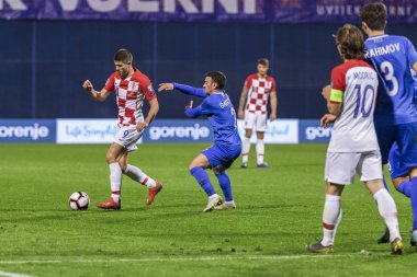 Zagreb, Hırvatistan - 21 Mart 2019: Uefa Euro 2020 Ön eleme turu. Hırvatistan Azerbaycan 'a karşı. Andrej Kramariç (9))