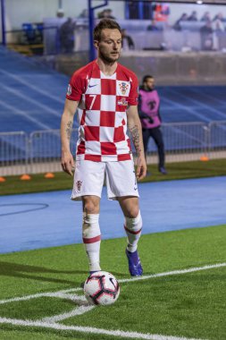 Zagreb, Hırvatistan - 21 Mart 2019: Uefa Euro 2020 Ön eleme turu. Hırvatistan Azerbaycan 'a karşı. İvan Rakitic (7))