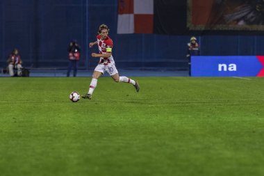 Zagreb, Hırvatistan - 21 Mart 2019: Uefa Euro 2020 Ön eleme turu. Hırvatistan Azerbaycan 'a karşı. Luka Modriç (10))