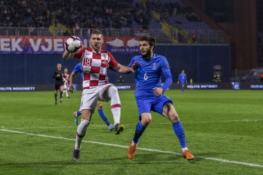 Zagreb, Hırvatistan - 21 Mart 2019: Uefa Euro 2020 Ön eleme turu. Hırvatistan Azerbaycan 'a karşı. Eylemde Ante Rebic (18)