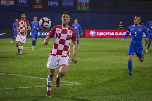 Zagreb, Hırvatistan - 21 Mart 2019: Uefa Euro 2020 Ön eleme turu. Hırvatistan Azerbaycan 'a karşı. Andrej Kramariç (9))