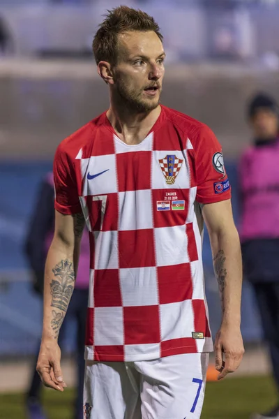 izagreb, Hırvatistan - 21 Mart 2019: Uefa Euro 2020 Ön eleme turu. Hırvatistan Azerbaycan 'a karşı. İvan Rakitic (7))