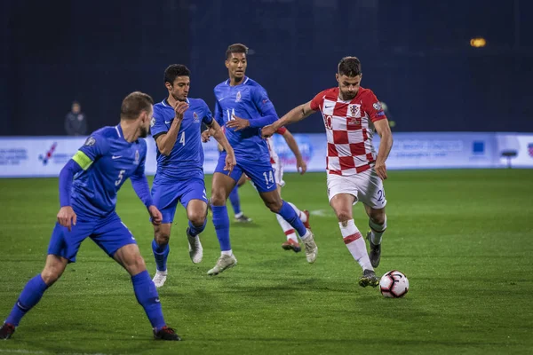 Zagreb, Hırvatistan - 21 Mart 2019: Uefa Euro 2020 Ön eleme turu. Hırvatistan Azerbaycan 'a karşı. Bruno Petkoviç (20))