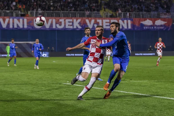 Zagreb, Hırvatistan - 21 Mart 2019: Uefa Euro 2020 Ön eleme turu. Hırvatistan Azerbaycan 'a karşı. Eylemde Ante Rebic (18)