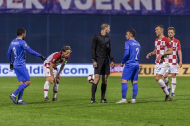 Zagreb, Hırvatistan - 21 Mart 2019: Uefa Euro 2020 Ön eleme turu. Hırvatistan Azerbaycan 'a karşı. Luka Modriç (10))