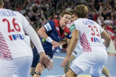 Zagreb, Hırvatistan - 20 Ocak 2018: Avrupa Erkekler Hentbol Şampiyonası, Ehf Euro 2018 ana turu Hırvatistan - Norveç maçı 32: 28. Goran Johannessen (23))