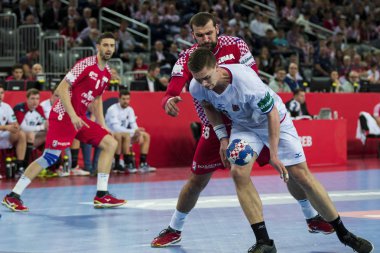 Zagreb, Hırvatistan - 17 Ocak 2018: Avrupa Erkekler Hentbol Şampiyonası, Ehf Euro 2018 ana tur karşılaşması Hırvatistan - Çek Cumhuriyeti 28: 27. Luka Stepanciç (7))