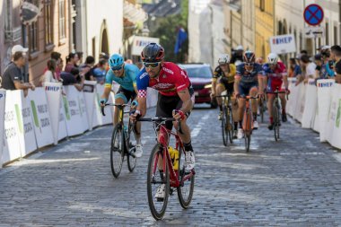 ZAGREB, CROATIA - APRIL 22, 2018: Bicycle race Tour of Croatia 2018. Cyclists driving the last stage in city of Zagreb
