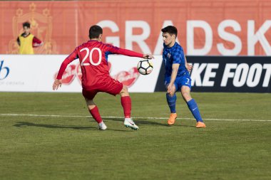 Velika Gorica, Hırvatistan - 27 Mart 2018: Avrupa 21 Yaş Altı Şampiyonası Ön Eleme Turu. Hırvatistan ile Moldova arasında oynanan karşılaşma 4-0. Eylem Josip Brekalo (7) ve Corneliu Tibuleac (20)