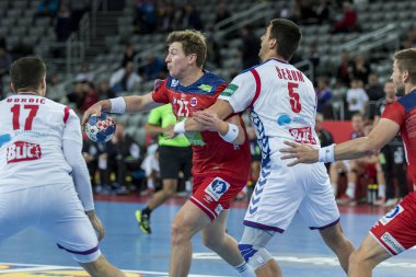 Zagreb, Hırvatistan - 18 Ocak 2018: Avrupa Erkekler Hentbol Şampiyonası, Ehf Euro 2018 ana turu Sırbistan - Norveç maçı 27: 32. Goran Johannessen (23))