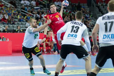Zagreb, Hırvatistan - 13 Ocak 2018: Avrupa Erkekler Hentbol Şampiyonası, Ehf Euro 2018 C Grubu Almanya - Karadağ 32: 19. Vladan Lipovina (93)) 