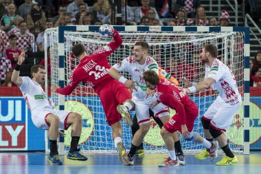 Zagreb, Hırvatistan - 18 Ocak 2018: Avrupa Erkekler Hentbol Şampiyonası, Ehf Euro 2018 ana tur Hırvatistan - Belarus 25: 23. Eylem halinde Zeljko Musa (28))