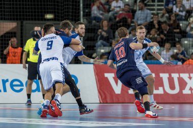 Zagreb, Hırvatistan - 29 Eylül 2018: Ehf man 's Championship League. PD Zagreb, Paris Saint-Germain 'e karşı. Eylemde Sagosen Sander (10) 