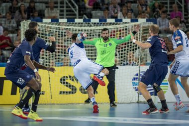 Zagreb, Hırvatistan - 29 Eylül 2018: Ehf man 's Championship League. PD Zagreb, Paris Saint-Germain 'e karşı. Eylemde Kontrec Tin (9)