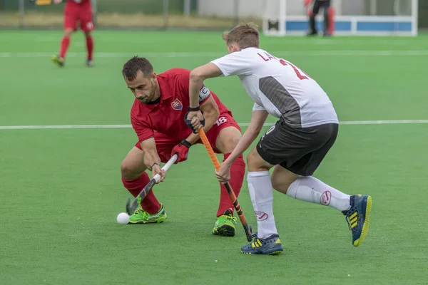 Zagreb, Hırvatistan - 26 Haziran 2018: Hırvatistan 2018 'de Hokey Serisi açıldı. Slovakya ile İsviçre arasında maç (1-2). Saha Hokeyi oyuncuları iş başında