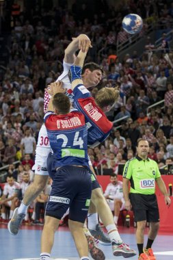 Zagreb, Hırvatistan - 20 Ocak 2018: Avrupa Erkekler Hentbol Şampiyonası, Ehf Euro 2018 ana turu Hırvatistan - Norveç maçı 32: 28. Eylemde Marko Mamic (30)