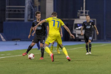 Zagreb, Hırvatistan - 14 Ağustos 2018: Uefa Şampiyonları Leauge eleme turu. Gnk Dinamo, Fc Astana 'ya karşı. Mario Gavranoviç (11))