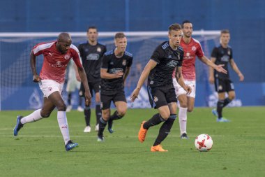ZAGREB, CROATIA - JULY 24, 2018: UEFA Champions League match between GNK Dinamo Zagreb and Hapoel Beer-Sheva FC (5-0). Mislav ORSIC (99) with the ball