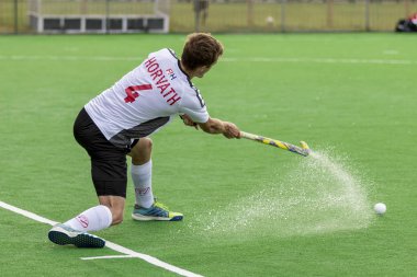 Zagreb, Hırvatistan - 26 Haziran 2018: Hırvatistan 2018 'de Hokey Serisi açıldı. Slovakya ile İsviçre arasında maç (1-2). Saha Hokeyi oyuncuları iş başında