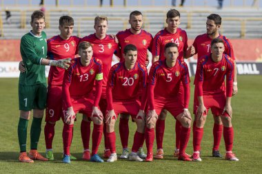 Velika Gorica, Hırvatistan - 27 Mart 2018: Avrupa 21 Yaş Altı Şampiyonası Ön Eleme Turu. Hırvatistan ile Moldova arasında oynanan karşılaşma 4-0. Moldova kadro temsili