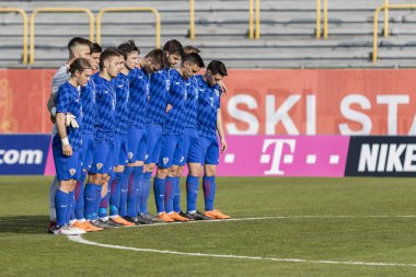Velika Gorica, Hırvatistan - 27 Mart 2018: Avrupa 21 Yaş Altı Şampiyonası Ön Eleme Turu. Hırvatistan ile Moldova arasında oynanan karşılaşma 4-0. Hırvatistan temsilciliği