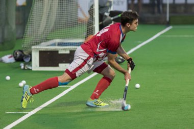 Zagreb, Hırvatistan - 29 Haziran 2018: Hırvatistan 2018 'de Hokey Serisi açıldı. Hırvatistan ile Slovakya arasında maç (6-1). Aktivoda saha hokeyi oyuncuları