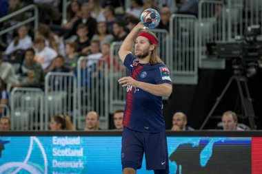 Zagreb, Hırvatistan - 29 Eylül 2018: Ehf man 's Championship League. PD Zagreb, Paris Saint-Germain 'e karşı. Etkinlikte Hansen Mikkel (24)