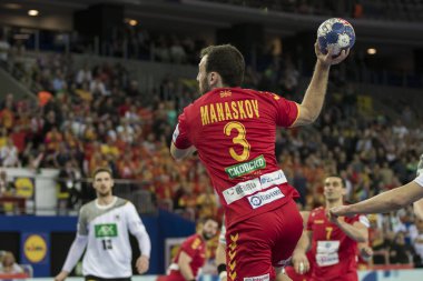 Zagreb, Hırvatistan - 17 Ocak 2018: Avrupa Erkekler Hentbol Şampiyonası, Ehf Euro 2018 ana tur Almanya - Fyr Makedonya 25: 25. Dejan Manaskov (3)) 