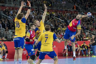 Zagreb, Hırvatistan - 28 Ocak 2018: Avrupa Erkekler Hentbol Şampiyonası, Ehf Euro 2018 final maçı İspanya - İsveç 29: 23. Joan Canellas Reixach (21)