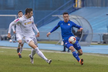 Zagreb, Hırvatistan - 18 Şubat 2018: Gnk Dinamo, Hnk Hajduk 'a karşı Hırvatistan' ın ilk futbol ligi maçı. Nikola Moro (27))