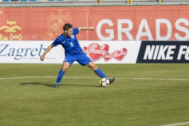 Velika Gorica, Hırvatistan - 27 Mart 2018: Avrupa 21 Yaş Altı Şampiyonası Ön Eleme Turu. Hırvatistan ile Moldova arasında oynanan karşılaşma 4-0. Eylem Nikola Vlasiç (8)