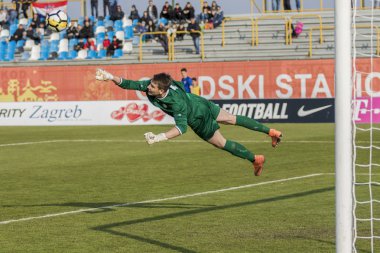 Velika Gorica, Hırvatistan - 27 Mart 2018: Avrupa 21 Yaş Altı Şampiyonası Ön Eleme Turu. Hırvatistan ile Moldova arasında oynanan karşılaşma 4-0. Eylem Nicolai Cebotari (1)