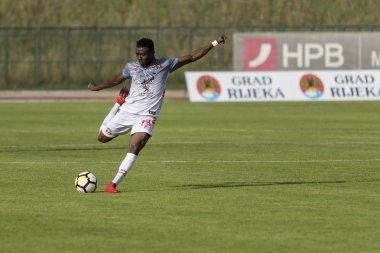 Velika Gorica, Hırvatistan - 13 Mayıs 2018: Gnk Gorica ile Hnk Sibenik arasında oynanan Hırvatistan İkinci Futbol Ligi maçı. Eylem Iyayi İnan Atiemwen (28)