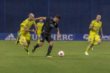 Zagreb, Hırvatistan - 14 Ağustos 2018: Uefa Şampiyonları Leauge eleme turu. Gnk Dinamo, Fc Astana 'ya karşı. Eylemde Amer Gojak (14)