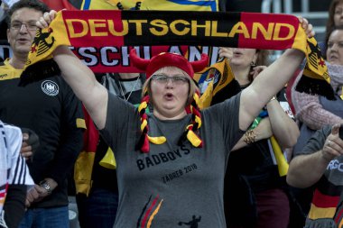 Zagreb, Hırvatistan - 15 Ocak 2018: Avrupa Erkekler Hentbol Şampiyonası, Ehf Euro 2018 ana tur Slovenya-Almanya maçı 25: 25. Alman taraftar tribünde