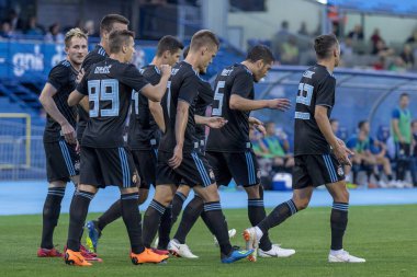 ZAGREB, CROATIA - JULY 24, 2018: UEFA Champions League match between GNK Dinamo Zagreb and Hapoel Beer-Sheva FC (5-0). Dinamo players celebrating goal