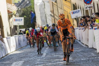 ZAGREB, CROATIA - APRIL 22, 2018: Bicycle race Tour of Croatia 2018. Cyclists driving the last stage in city of Zagreb